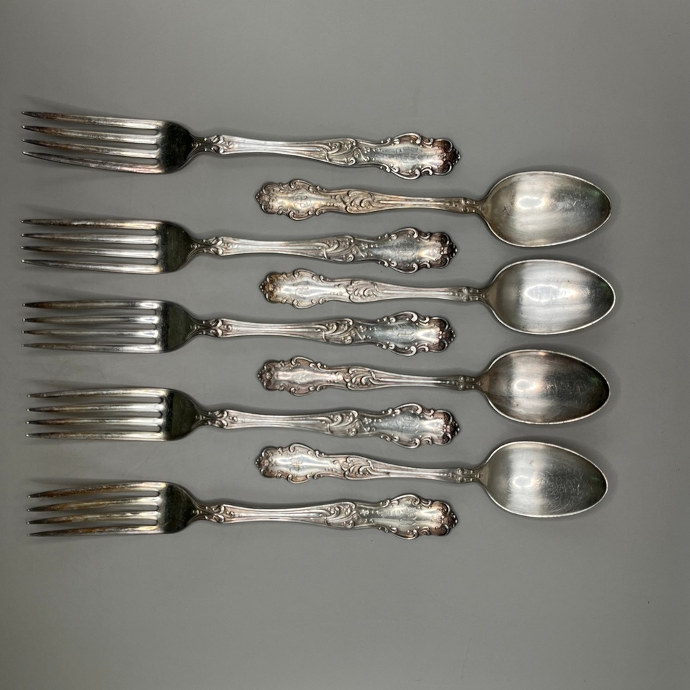 Vtg Rogers & Hamilton XII Tudor Silver Plate 9 Pc 5 Forks 4 Spoons M Monogram